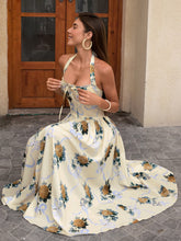 Halter Tie Smocking Floral Print Bodycon Dress
